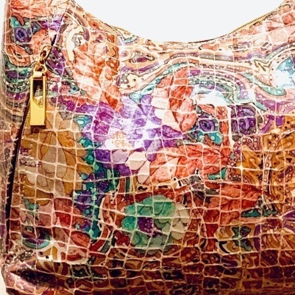 Vintage 80’s PINKY croc embossed marbleized leather bag pastel pink purple EUC - Picture 8 of 12